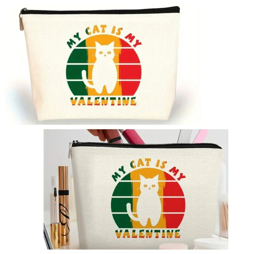 My Cat Is My Valentine Zipper Makeup Bag, Versatile Carry-On‎ Pouch